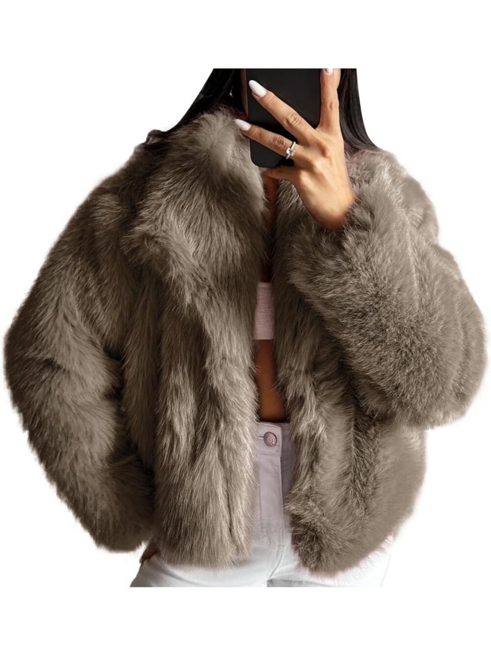 Cozy Fluffy Faux Fur Long Sleeve Cropped Jacket for Women - Trendy & Stylish